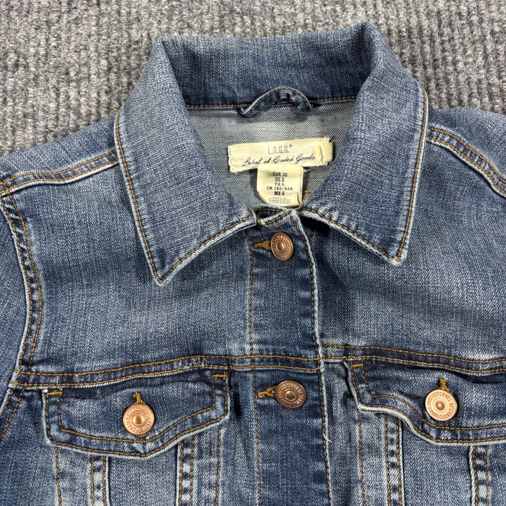 L.O.G.G. H&M Denim Jacket Women Size 6 Blue Classic Button Up Trucker